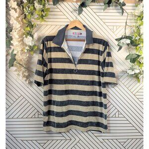 Urban Outfitters Shirt Mens Gold Green Striped Short Sleeve 1/4 Zip Size Small